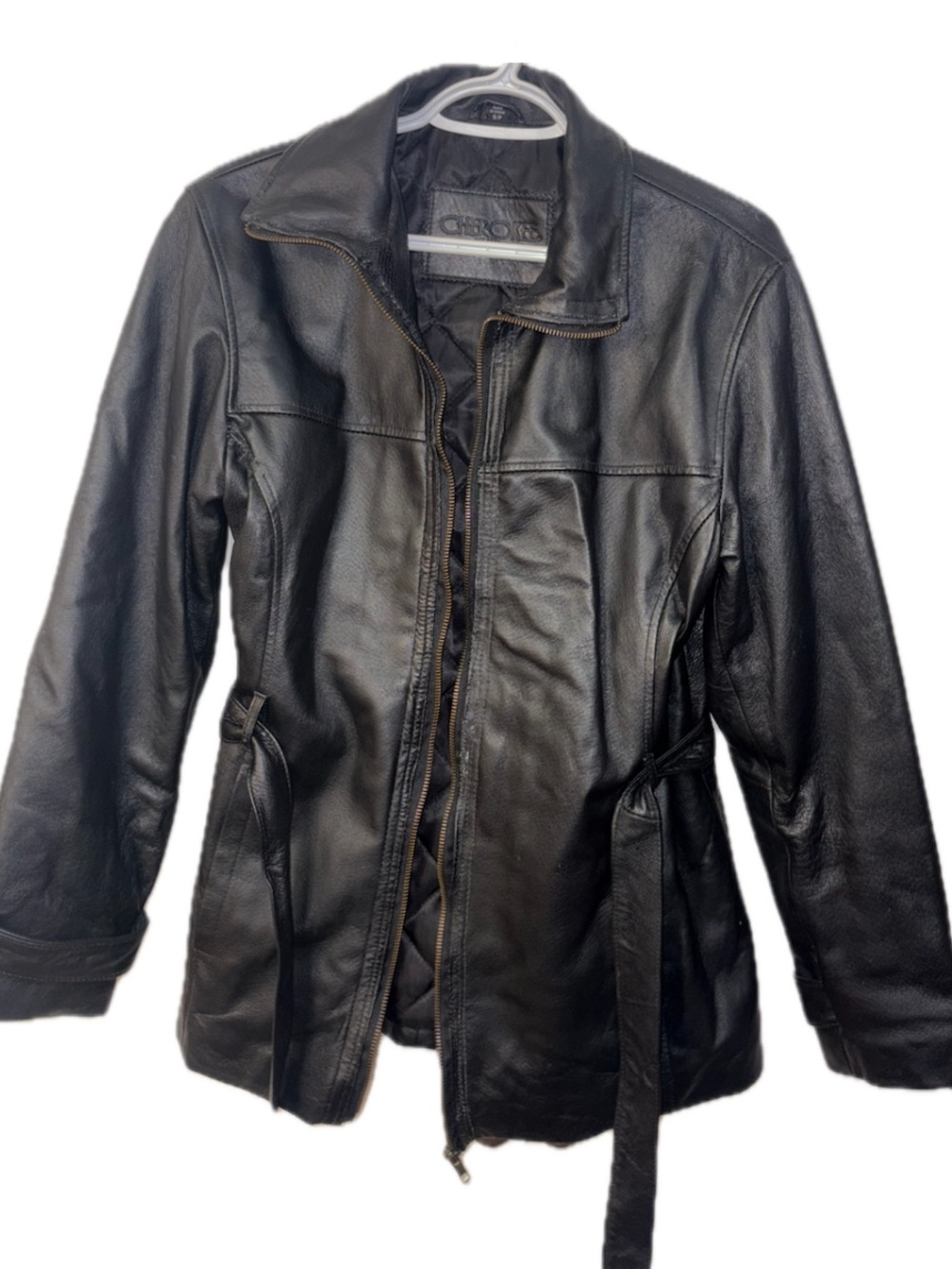 Vintage Cherokee Black Leather Jacket with Tie Belt